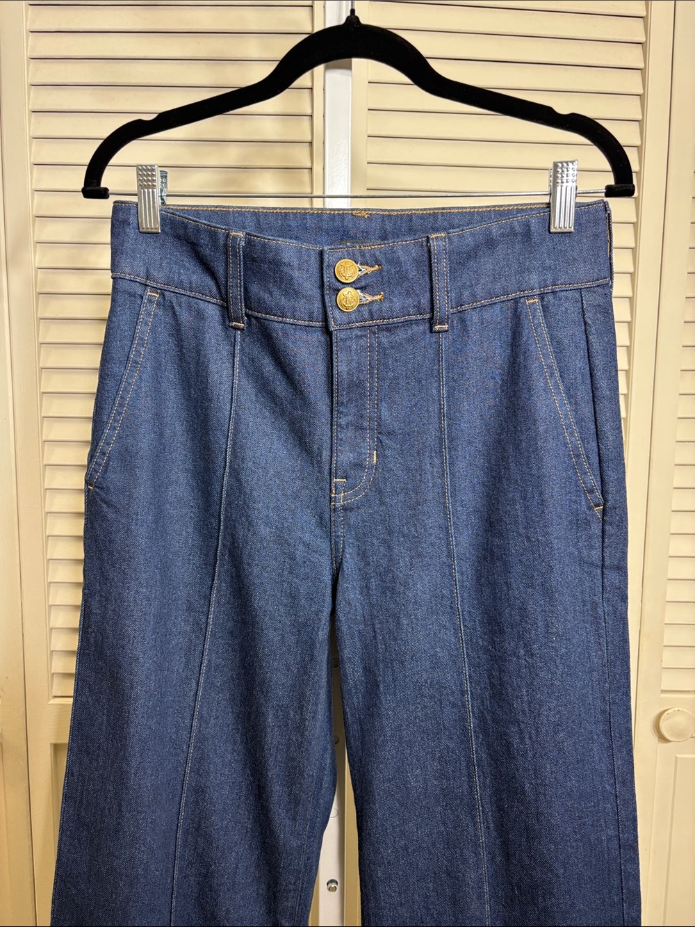 J. Crew Dark Blue Denim Trouser Wide Leg Jean with Stacked Buttons Size 26 Tall - Picture 8 of 16